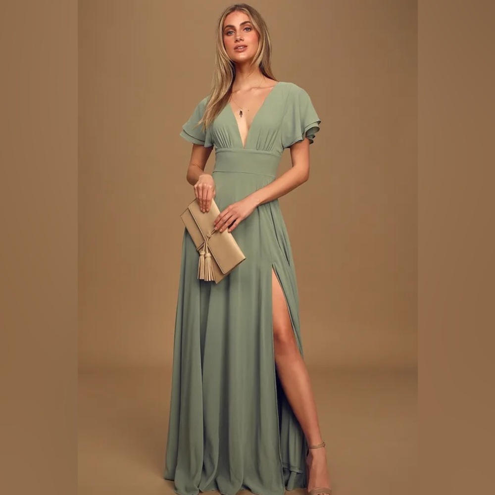 NWT Promise Of Love Sage Brush Flutter Sleeve Maxi Dress